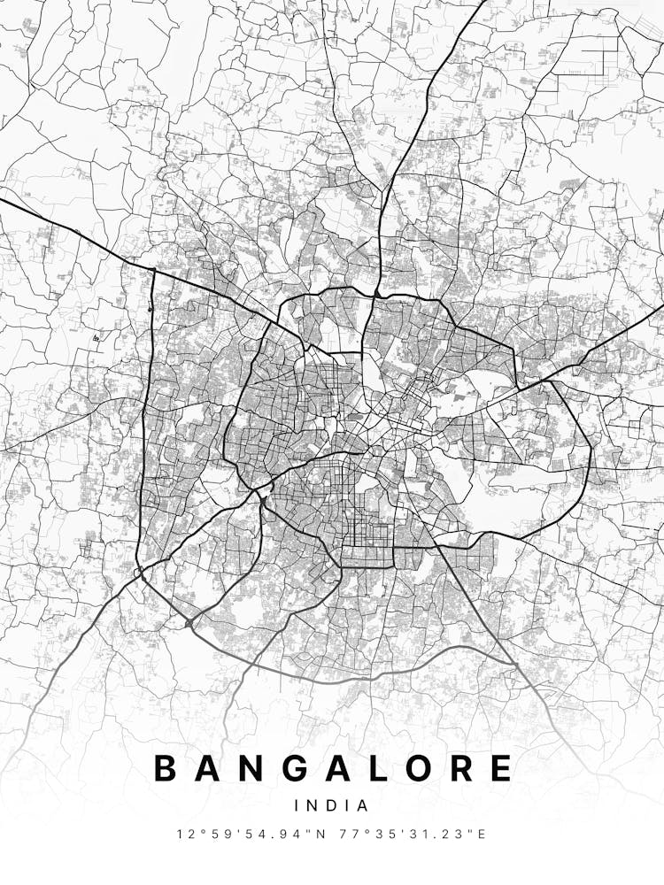 Bangalore Bengaluru India White Map