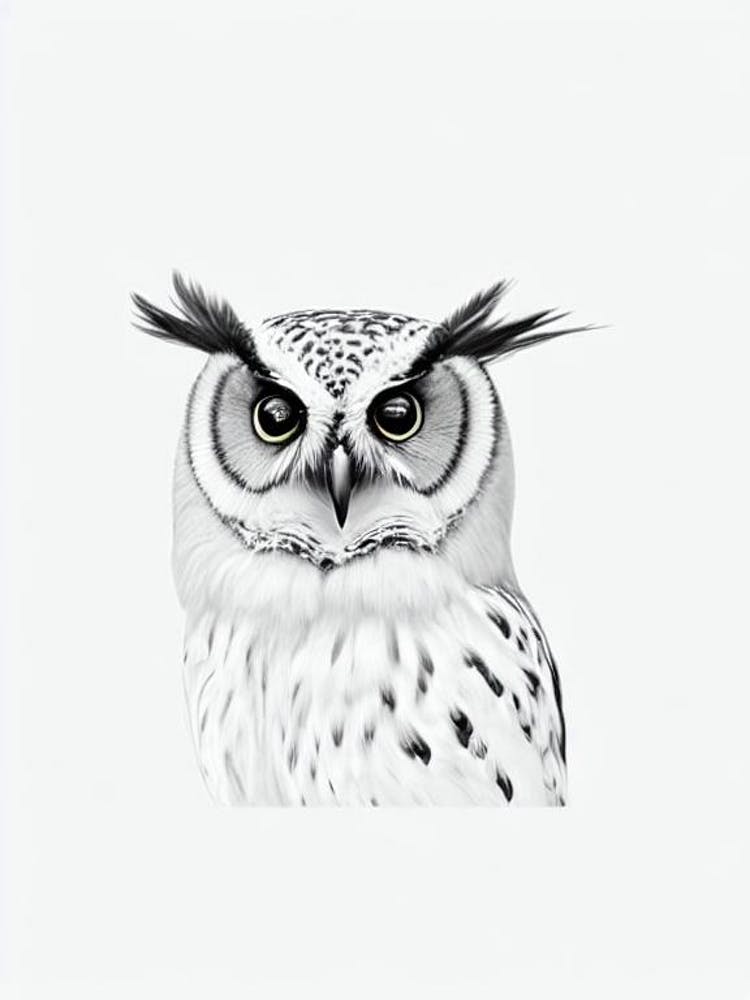 Owl B&W Pencil Drawing 1 Bird