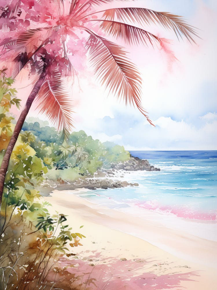 Watercolor Painting Of Flamenco Beach, Culebra Puerto Rico 4