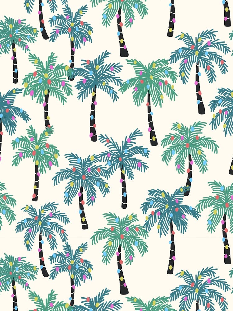 Hawaiian Christmas Tropical Palm Trees with Multicolor Christmas Lights