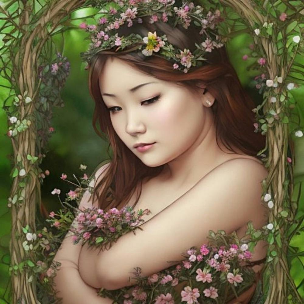 Jeune femme asiatique aux fleurs