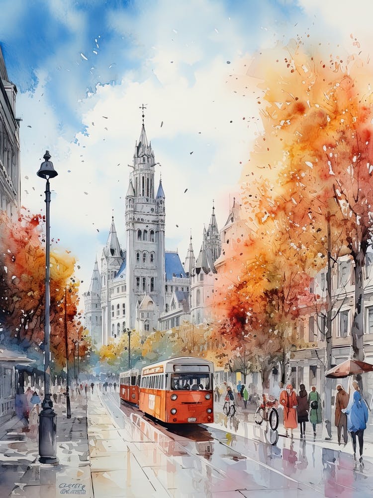 Munich Germany, In Autumn Fall, Watercolour 1
