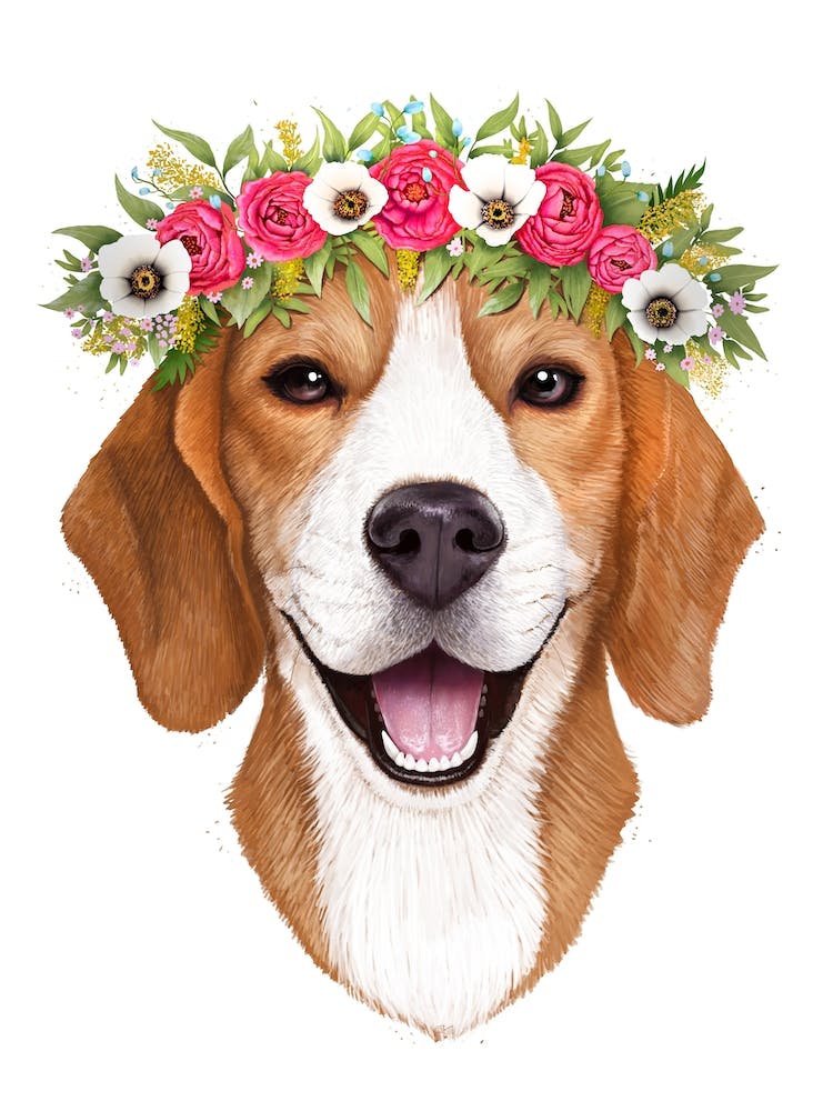 Beagle With Flowers