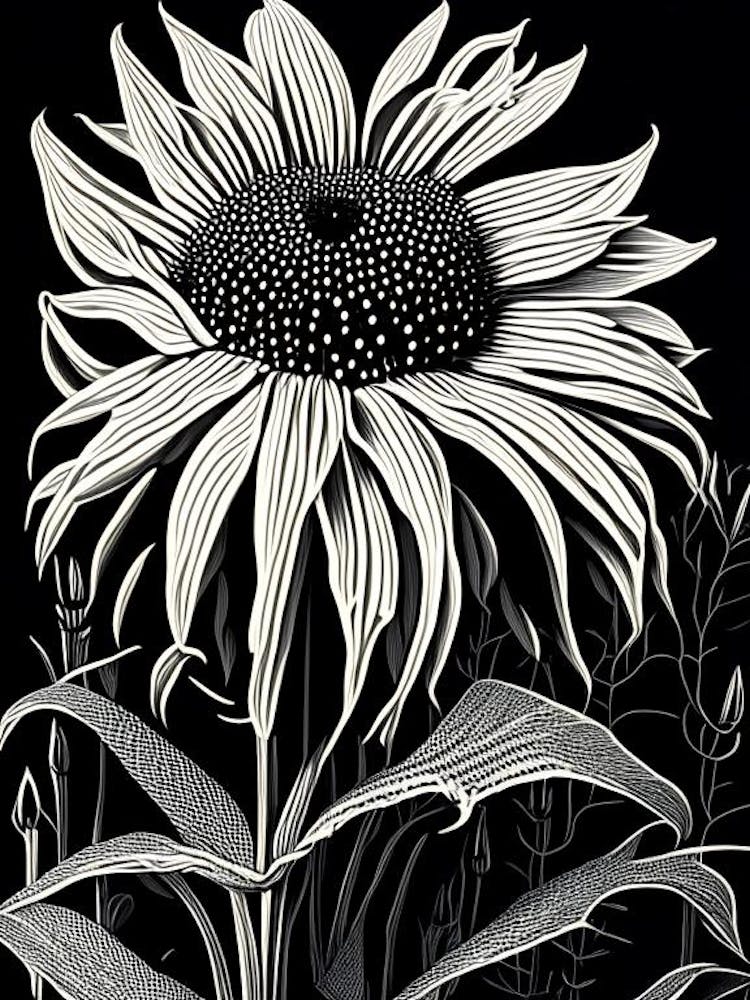 Échinacée Fleur Sauvage Linogravure 2