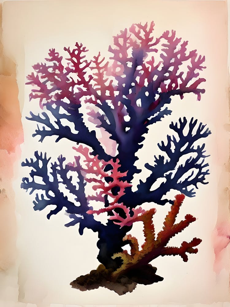 Acropora Nasuta Aquarelle Graphique Vintage