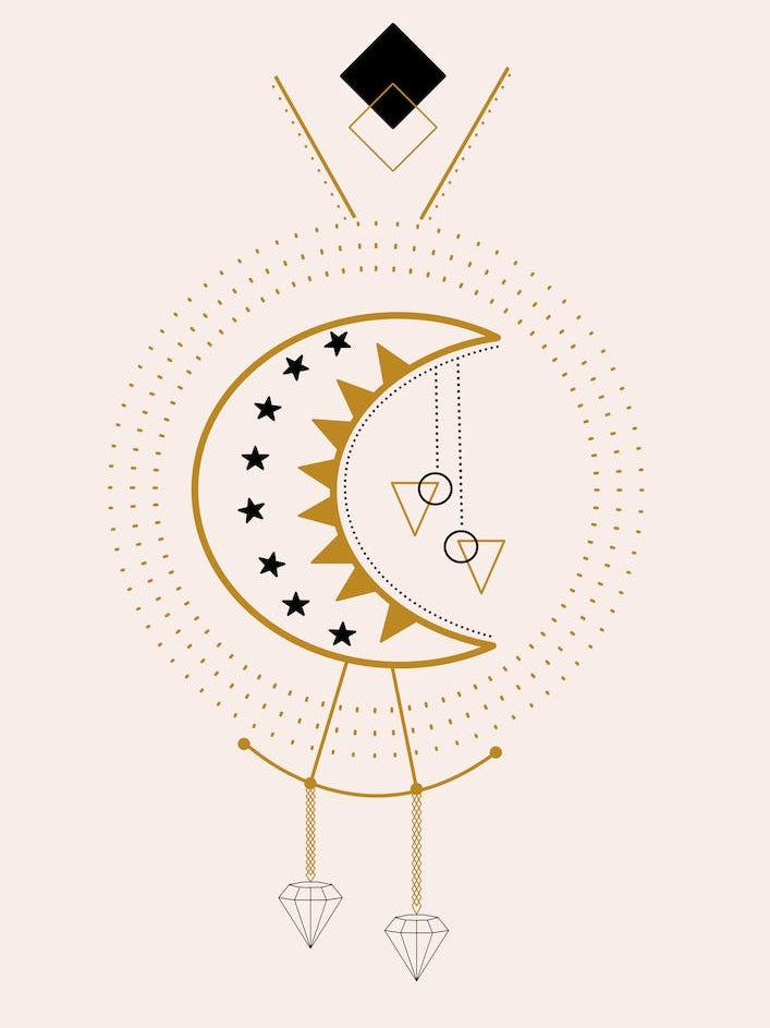 Moon And Diamonds In A Geometric Composition