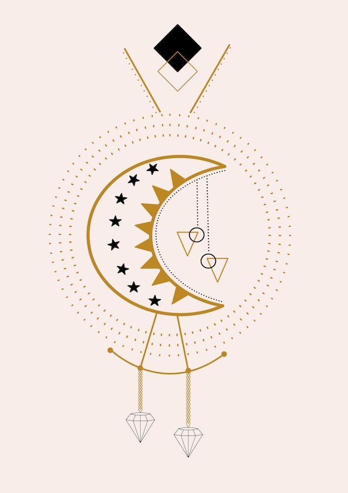 Moon And Diamonds In A Geometric Composition