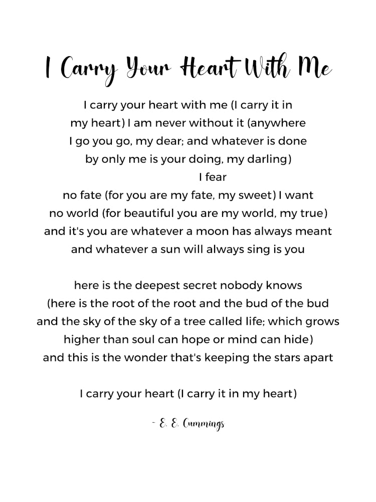 I Carry Your Heart With Me Poem by E. E. Cummings Wall