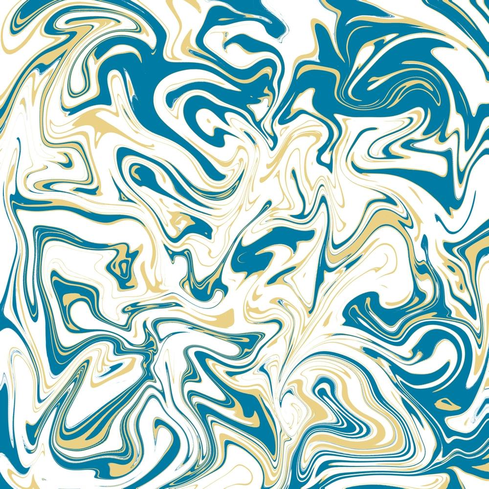 Liquid Contemporary Abstract Blue And Gold Marble Swirls - Retro Liquid Swirl Pattern