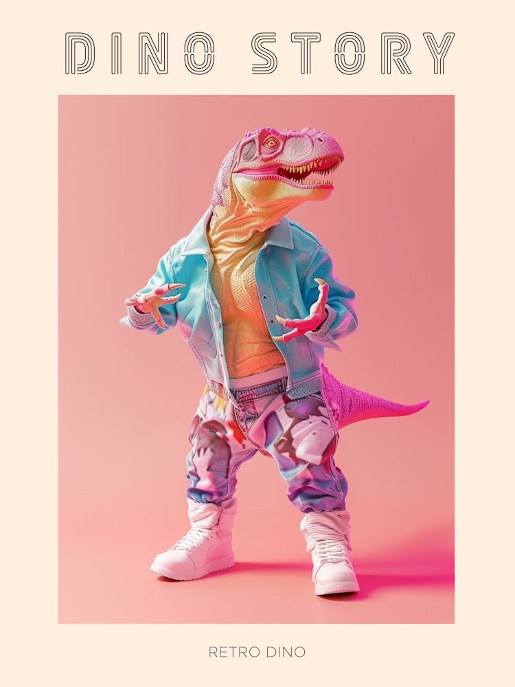 Pastel Toy Dinosaur In 80s Clothes 1 Poster