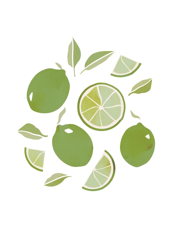 Lime Fruit Colourful Food Kitchen Green Art Nursery Wall