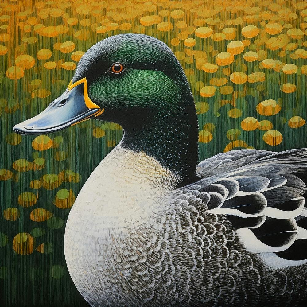 Ohara Koson Inspiré - Peinture d'Oiseau Canard Colvert 3 Carré