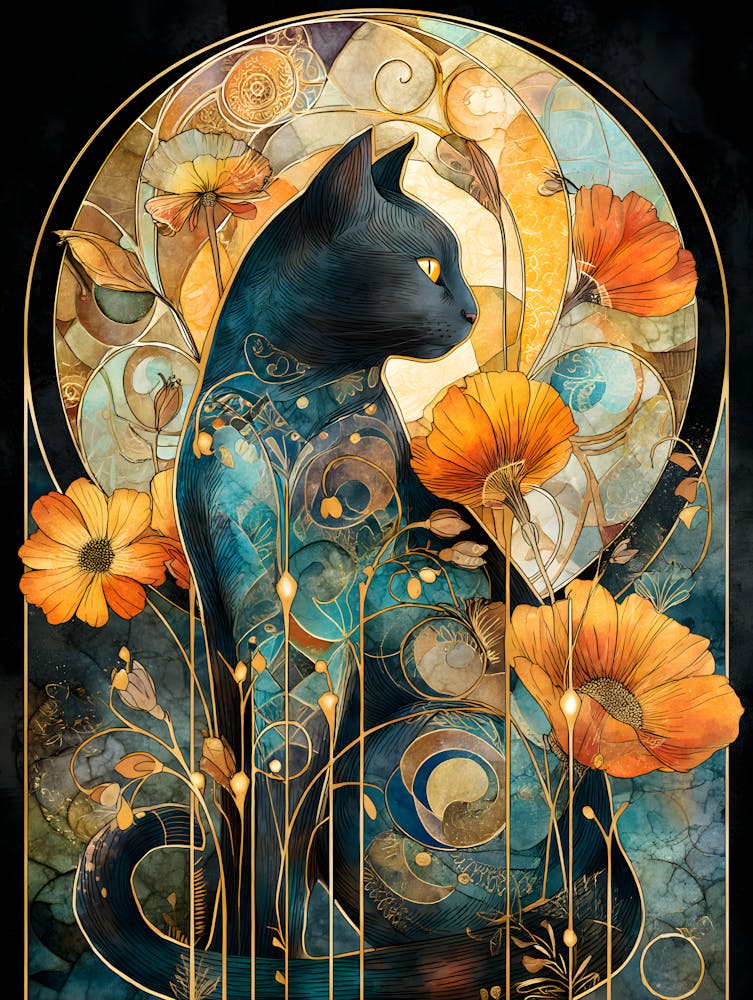 Black Cat With Flowers 15
