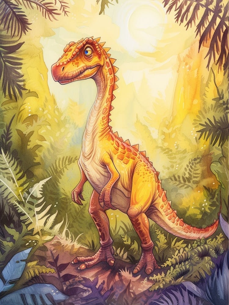 Watercolour Troodon Dinosaur In The Plants 4