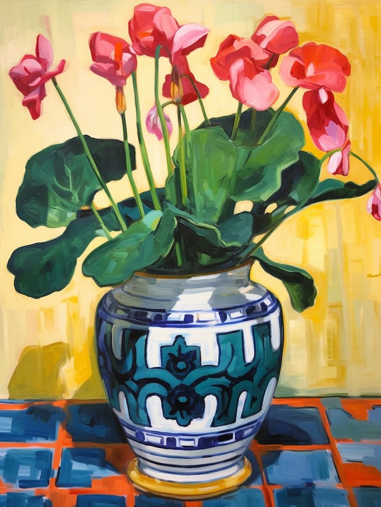 Flowers In A Vase Still Life Painting Cyclamen 1