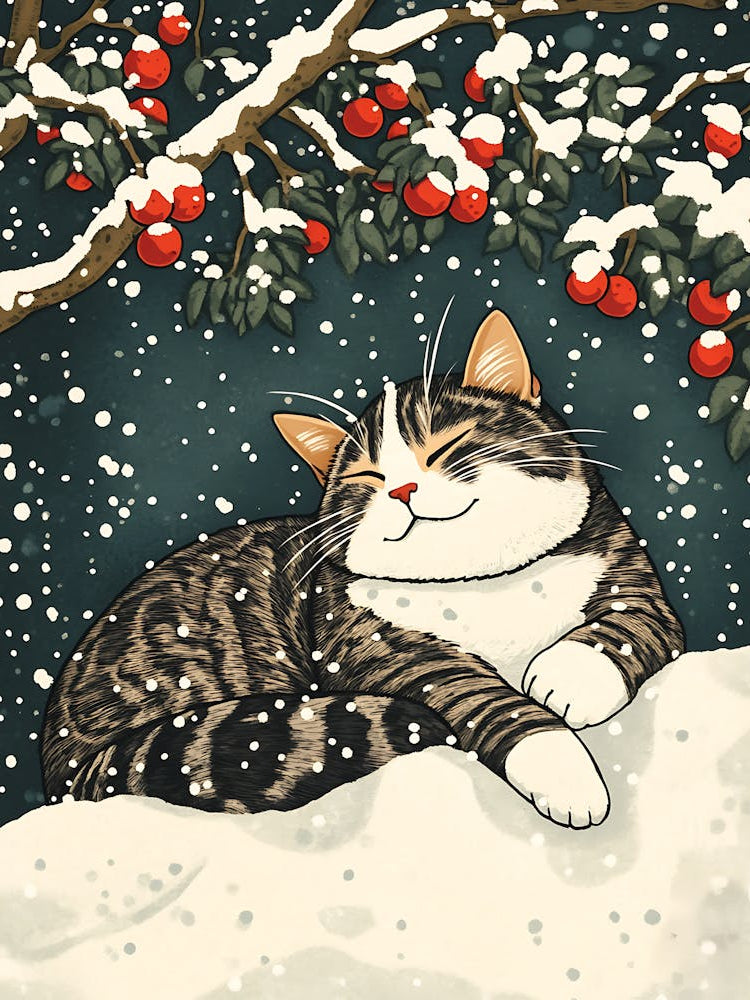 Cat Sleeping In The Snow