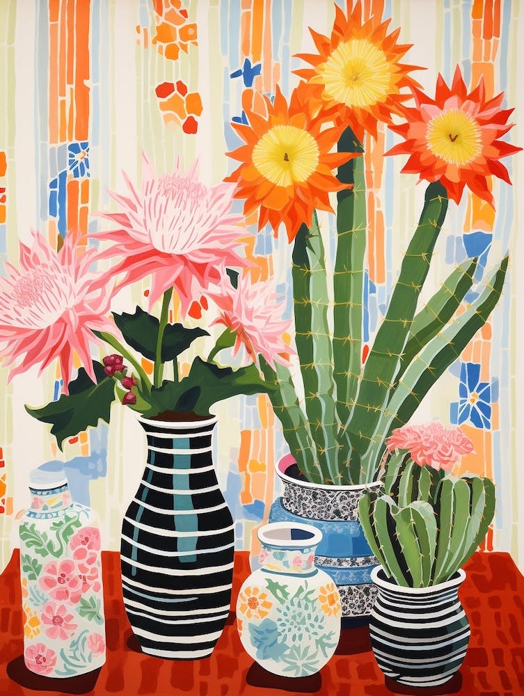 Cactus Painting Maximalist Still Life Chamaecereus Silvestrii Cactus 1