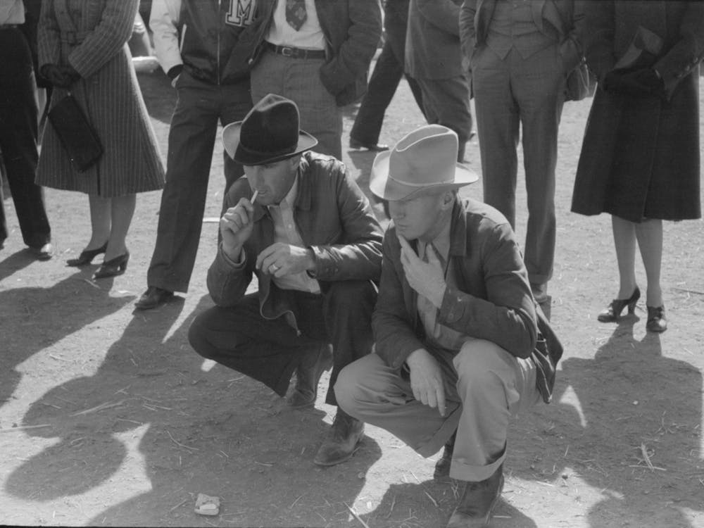 Untitled Photo, Possibly Related To Judges Of Horses Checking The Entries At The San Angelo Fat Stock Show By