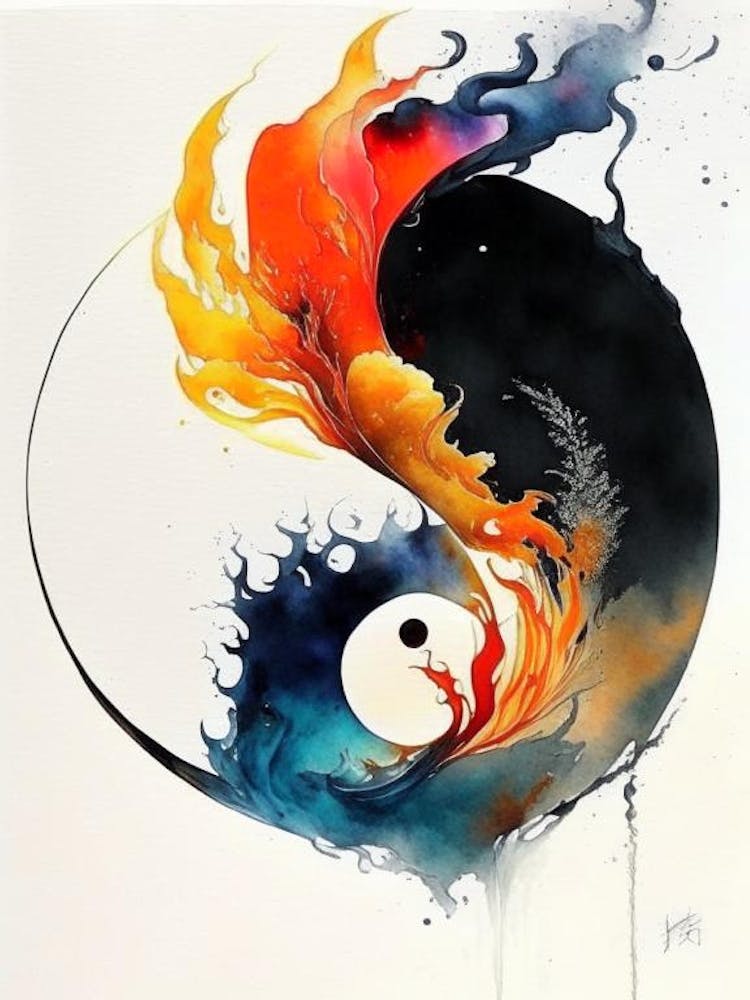 Fire And Water 2 Yin And Yang Japanese Ink