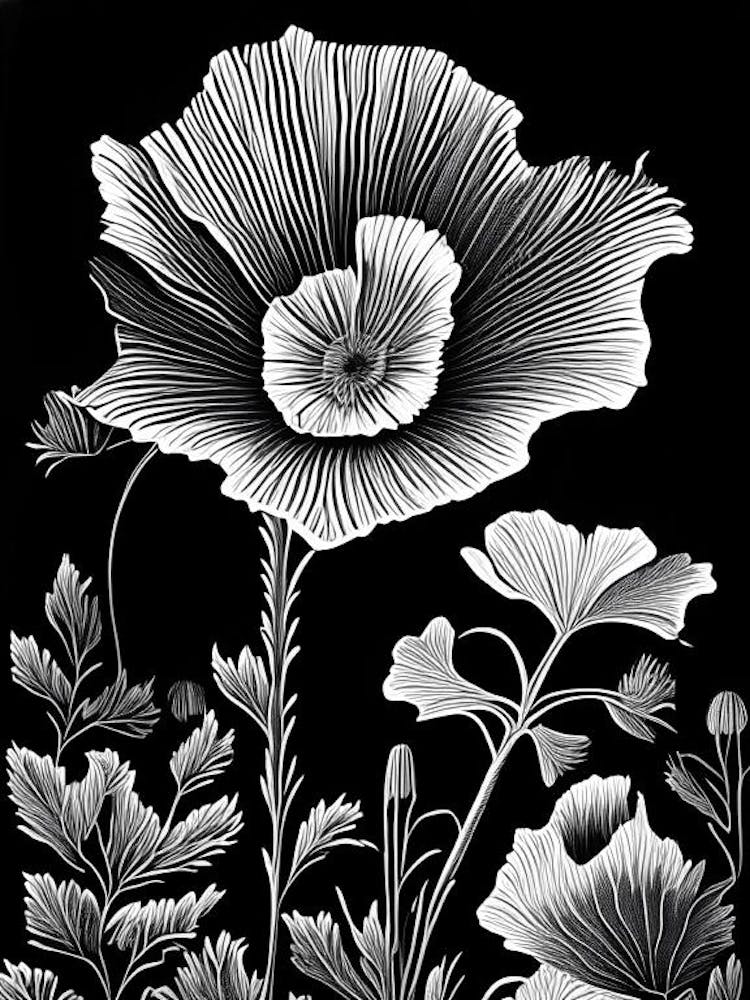 Purple Poppy Mallow Wildflower Linocut 2