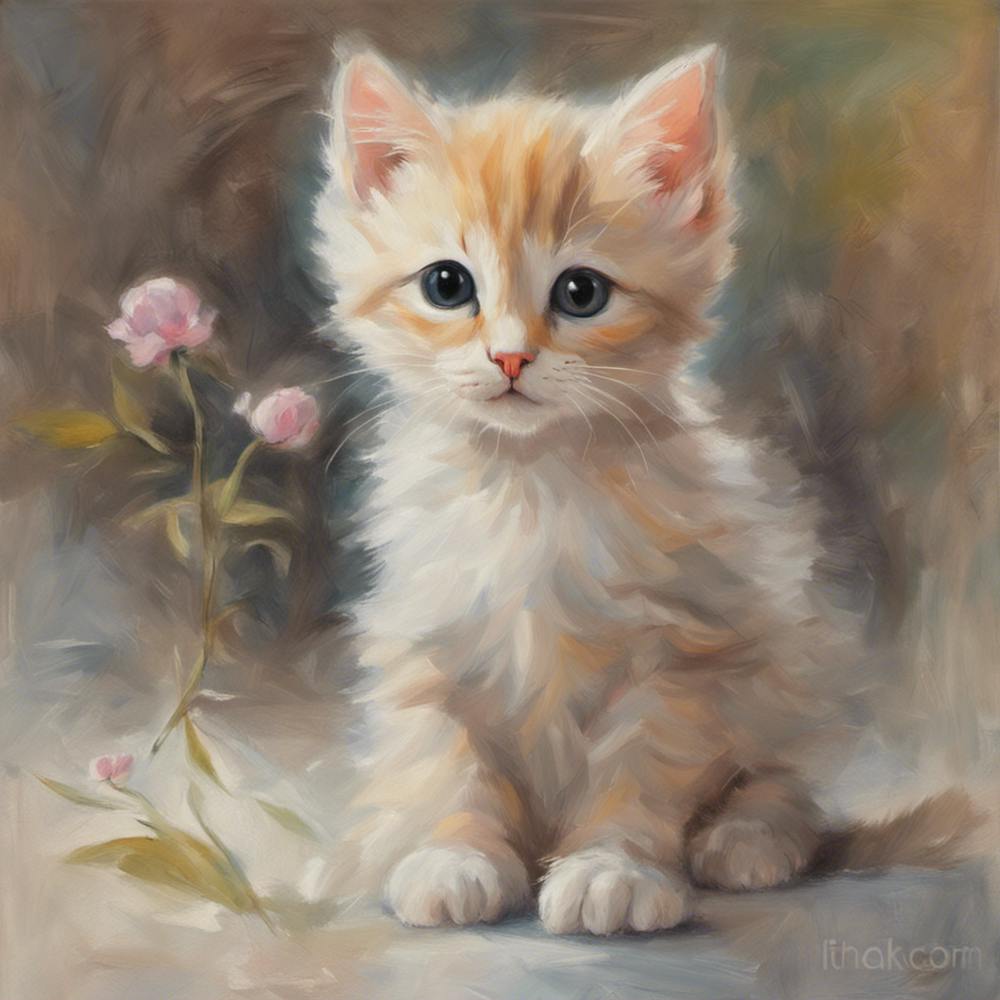 Little Kitten With Flowers