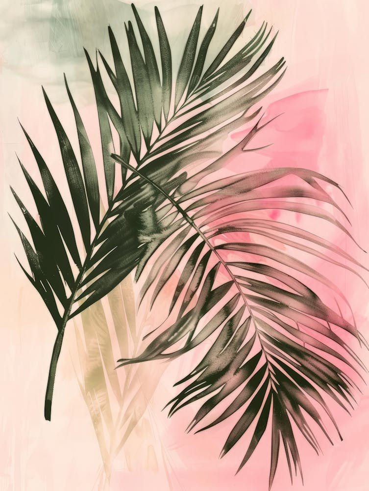 Palm Leaves On A Pink Background