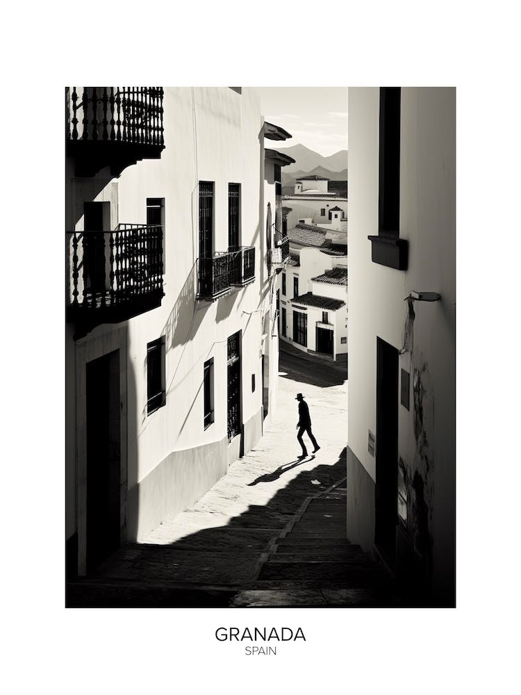 Poster Of Granada, Spain, Black And White Analogue Photography 2