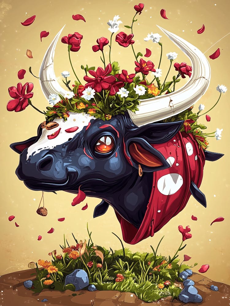 Bull With Flowers
