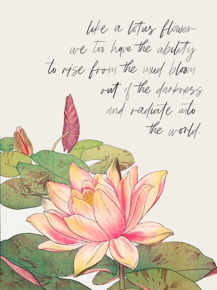 Lotus Flower with Inspirational Quote. Vintage Japanese