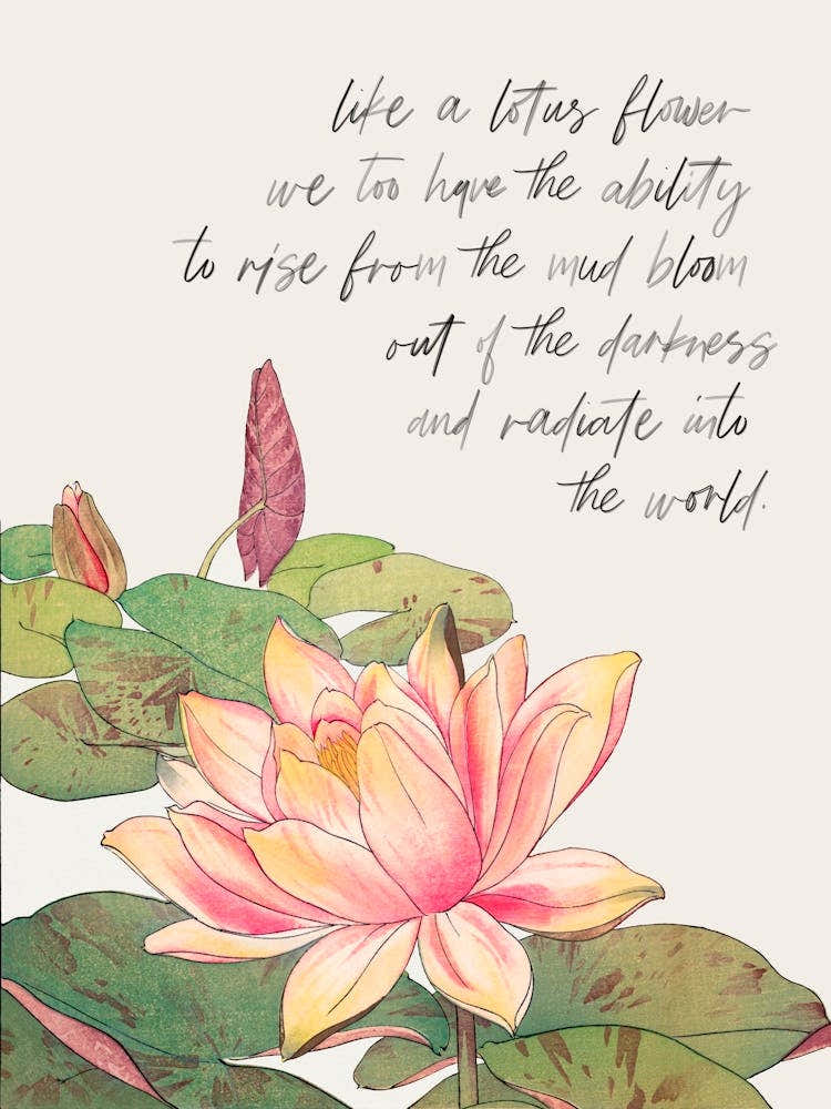 Lotus Flower with Inspirational Quote. Vintage Japanese