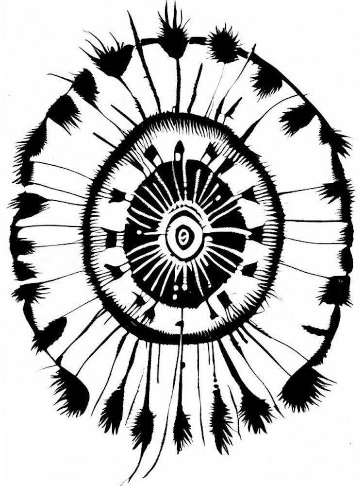 Native American 1 Medicine Wheel Symbol Black And White Painting