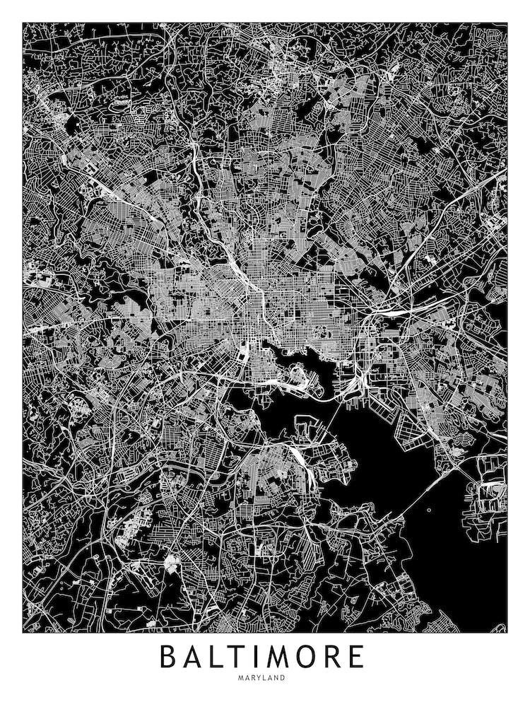Baltimore Black And White Map