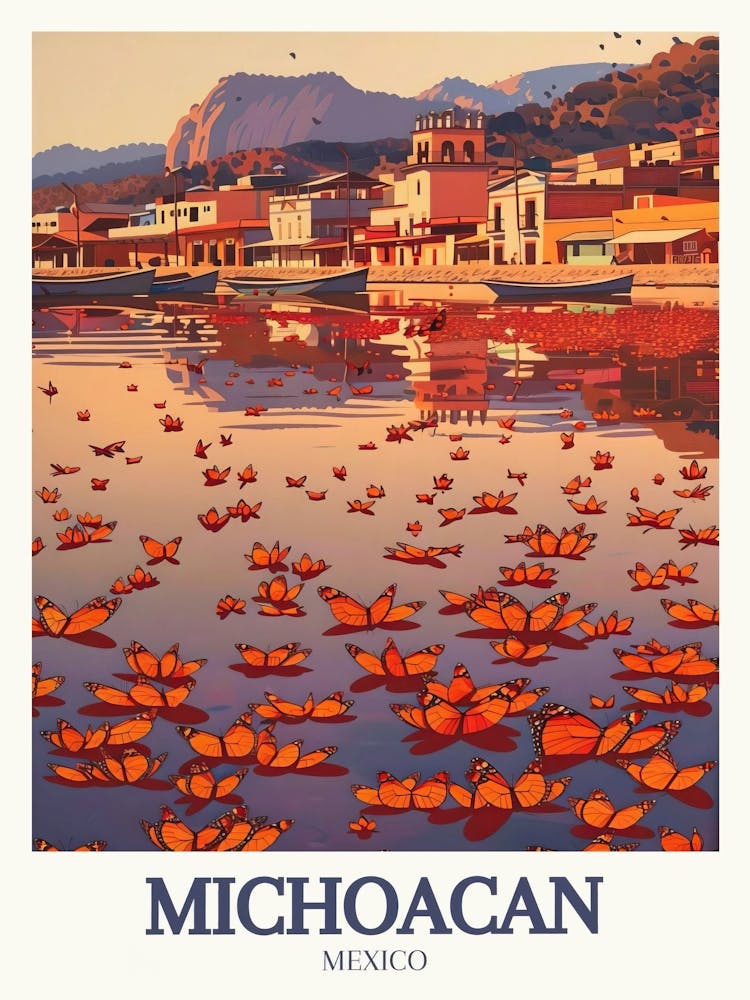Michoacan Poster Michoacan Art Mariposa Monarca Art Patzcuaro Lake Art Michoacan Poster Monarch Butterfly Mexico Michoacan Wallart