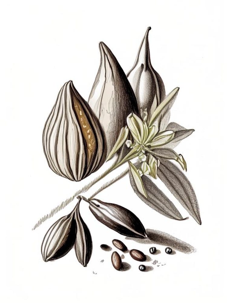 Black Cardamom Spices And Herbs Pencil Illustration 1