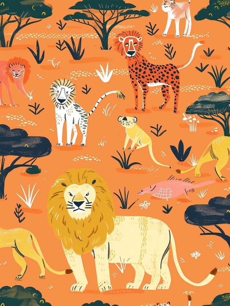African Lion Interaction With Other Wildlife Illustration 2