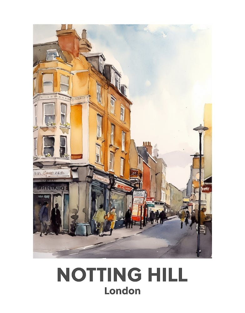 Notting Hill, London 4 Watercolour Travel Poster