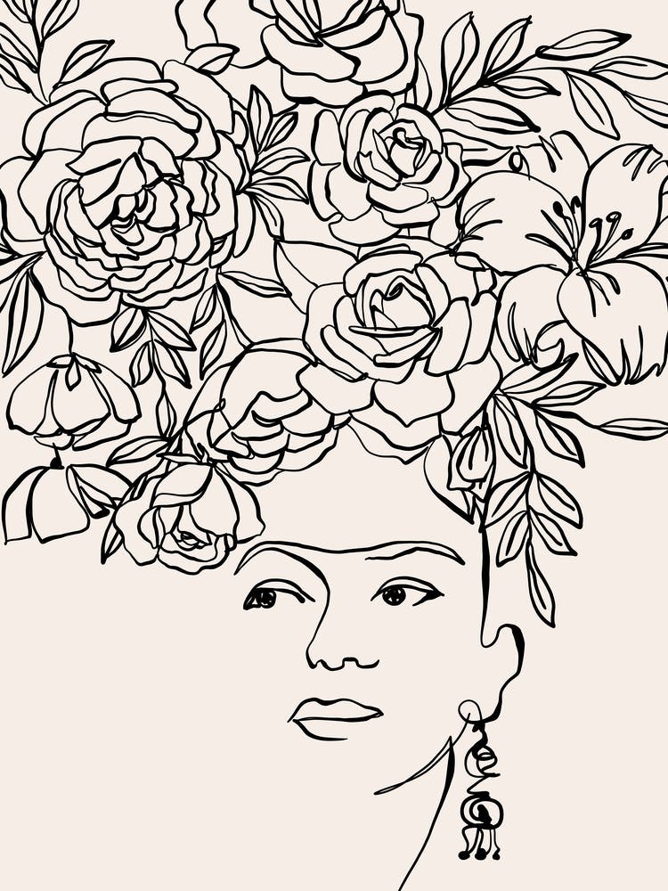 Woman with flowers in her hair inspired by Frida