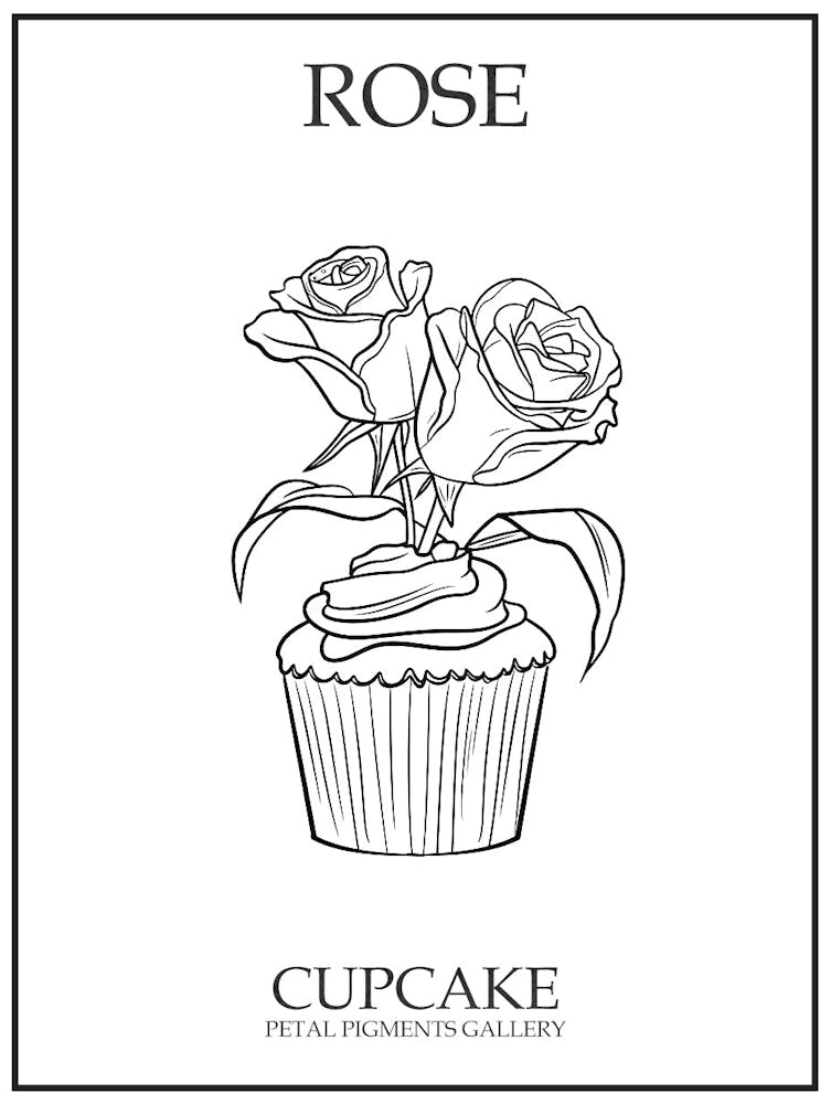 Rose Cupcake Line Drawing 4 Poster