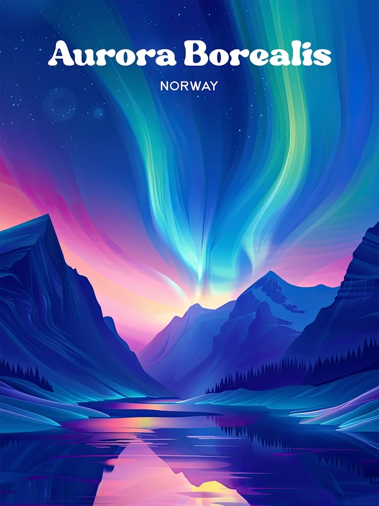 Aurora Borealis Norwegen Eine Nordlichter Reiseillustration