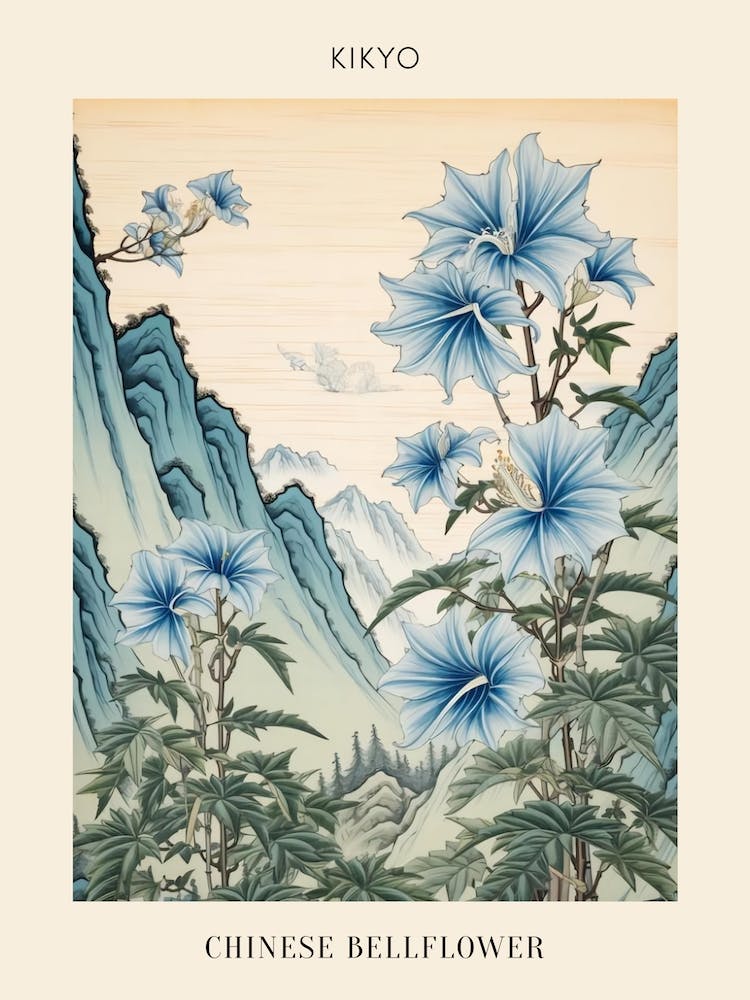 Kikyo Chinese Bellflower 3 Japanese Botanical Illustration Poster