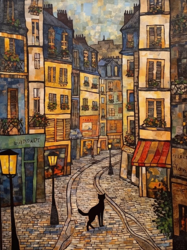 Painting Of Paris With A Cat In The Style Of Gustav Klimt 3