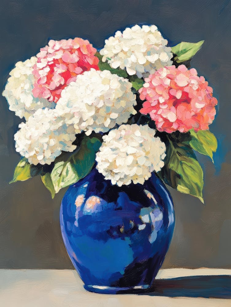 Hydrangeas In Blue Vase 2