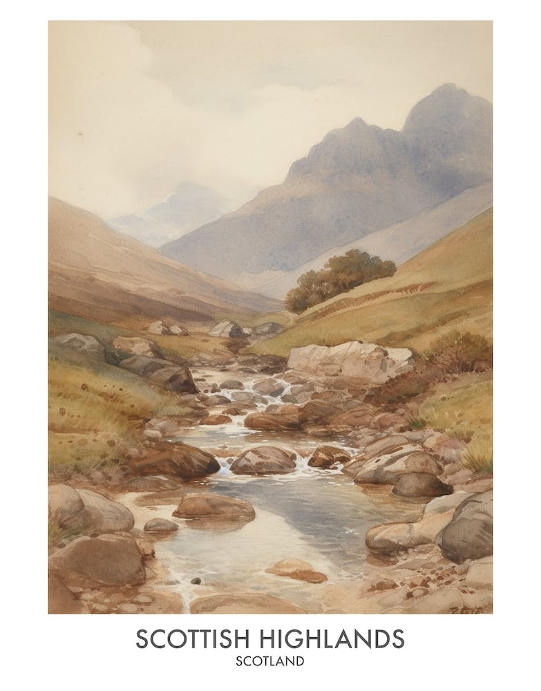 Scottish Highlands 3 Watercolour Travel Poster
