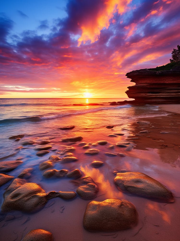Freshwater Beach Australien Bei Sonnenuntergang Lebhaftes Gemälde 1