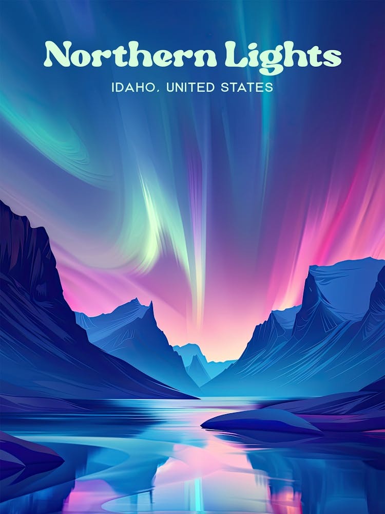 Northern Lights Idaho Aurora Borealis Art Illustration