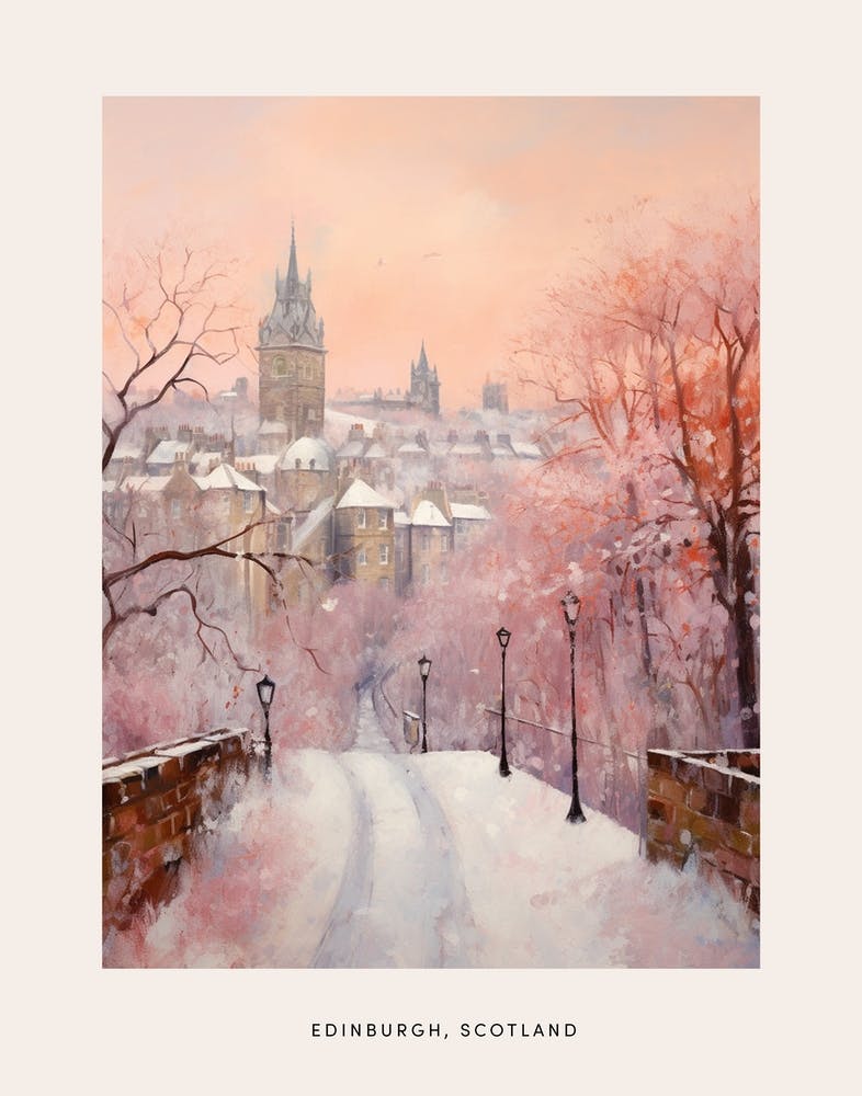 Dreamy Winter Painting Poster Edinburgh Scotland 3