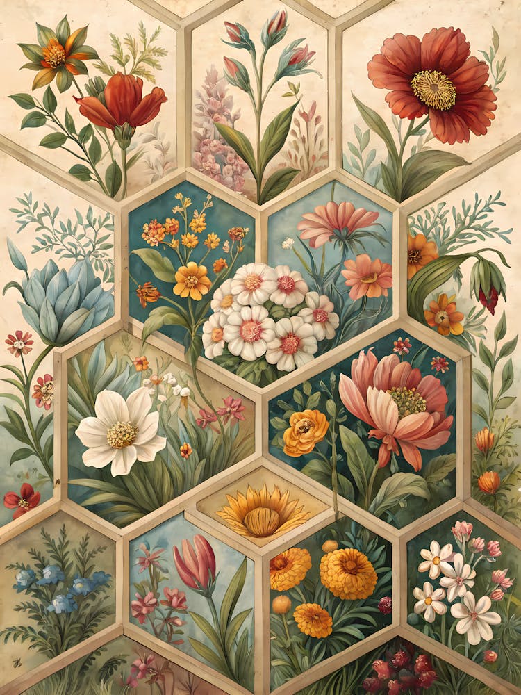 Oil Painting Style Geometric Grid Filled With Minimilist