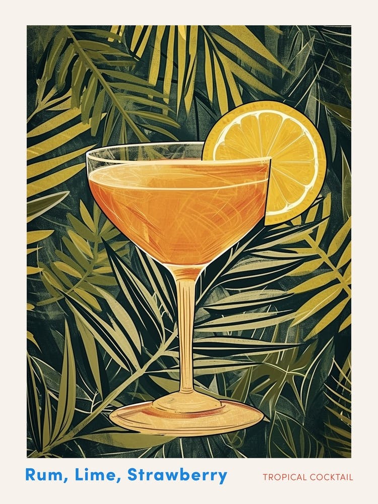 Art Deco Tropical Cocktail With Leaves Poster