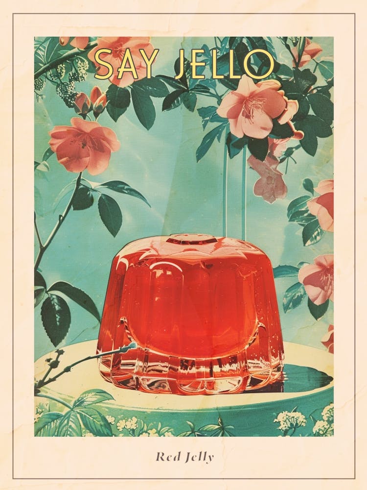 Red Retro Floral Jelly Collage Poster