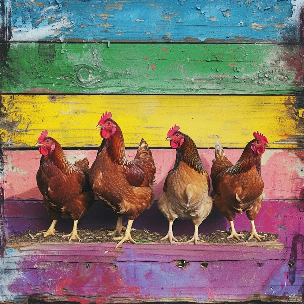 Rainbow Chickens In The Barn